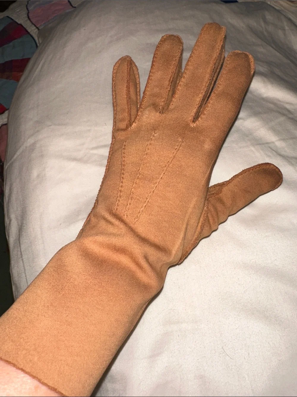 Vintage Brown Cloth Gauntlet Gloves